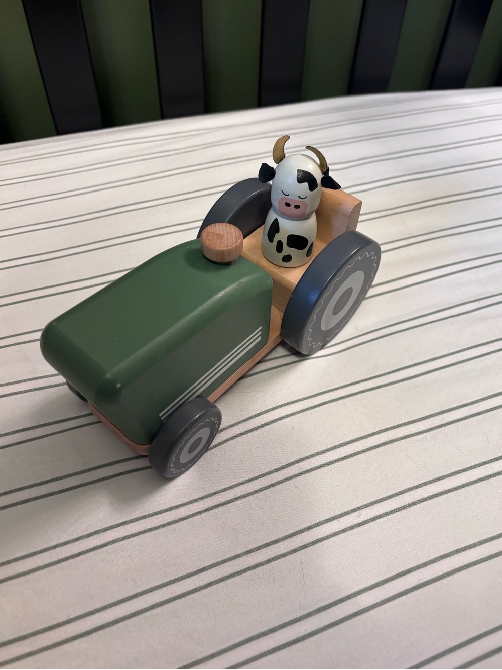 Wooden Green Tractor Toy with Cow Figure HEARTH & HAND